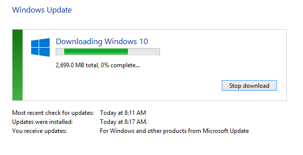 Windows 10 Update Downloading Start